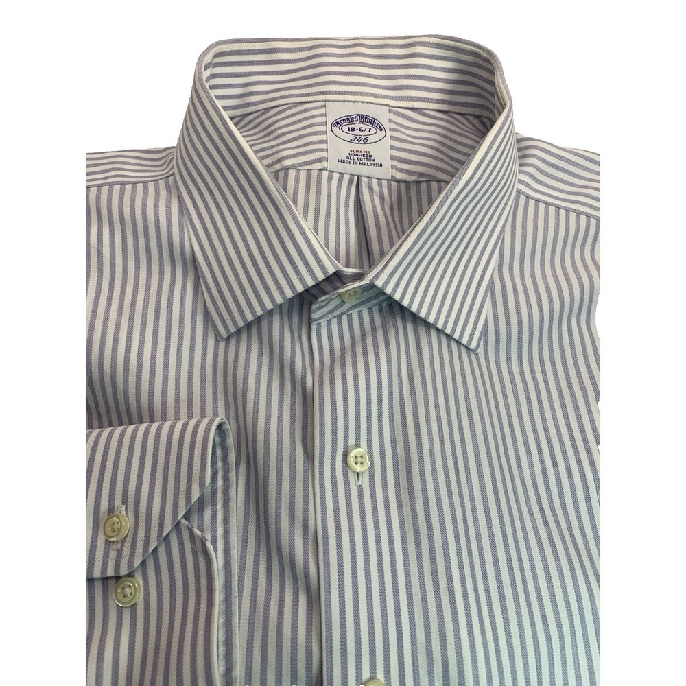 Brooks Brothers 346‎ Slim Fit Non-Iron L/S Shirt Men's 18-6/7 Lavender Striped